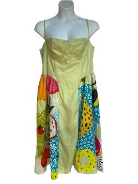 Nice To Meet You Dress Midi Fruit Tropical Lime Green Chartreuse Womens Size 2XL